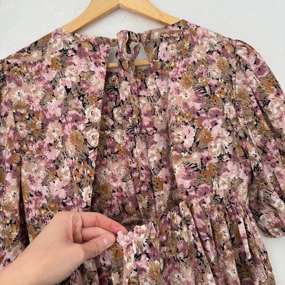 En Saison Women Pink Brown Jocelyn Floral Midi Dress Open Back Tiered Size Small - Picture 3 of 9
